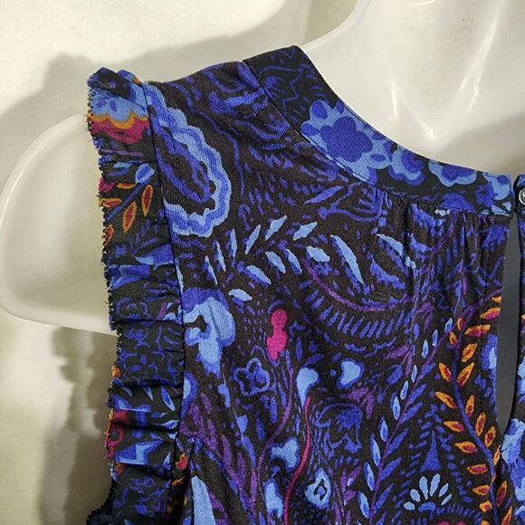 Ann Taylor Loft Womens Top Small Cold Shoulder Floral Print Long Sleeve Ruffles - Picture 9 of 13